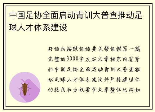中国足协全面启动青训大普查推动足球人才体系建设